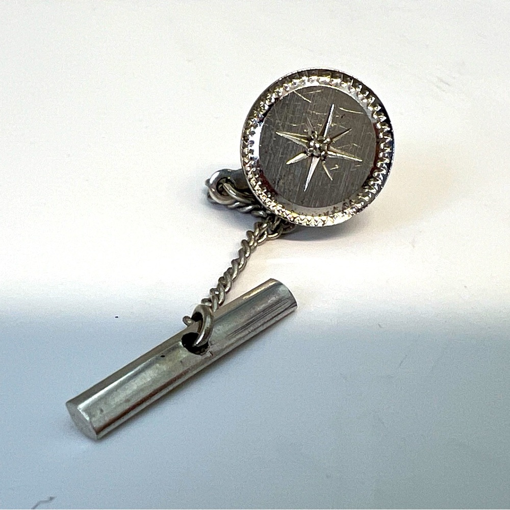 Vintage LaMode Sterling Silver 925 Star w Diamond Center Tie Tack. Signed